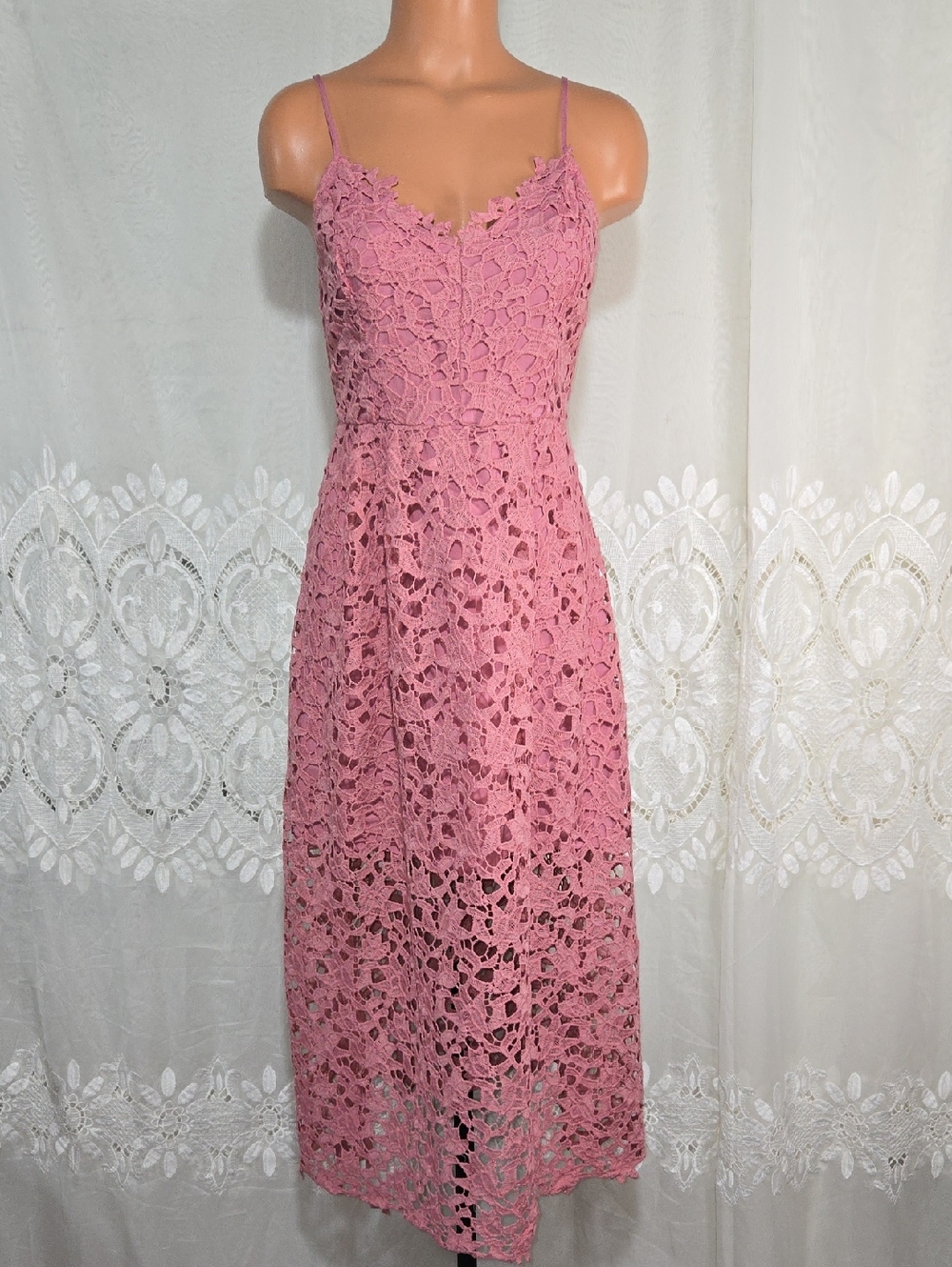 Astr Pink Mauve Floral Lace Midi Dress Sz Medium